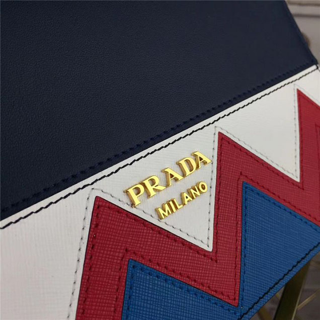 Prada Esplanade Saffiano Shoulder Flap Bag 22cm 1BH049 Calfskin Leather Fall Winter 2017 Bag Collection Baltic Blue Red