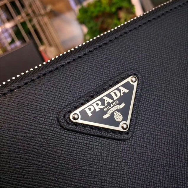 Prada Saffiano Cuir Men's Pouch 28cm Calfskin Leather Fall Winter 2017 Collection Black Black