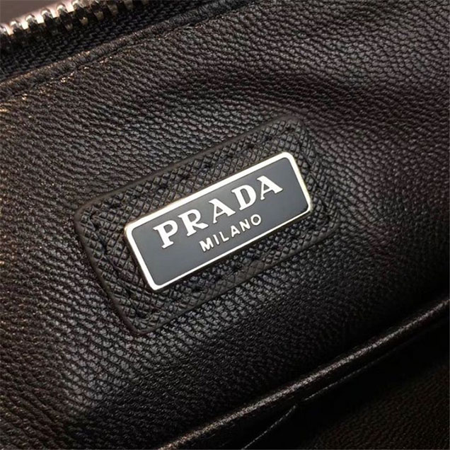 Prada Saffiano Cuir Men's Pouch 28cm Calfskin Leather Fall Winter 2017 Collection Black Black
