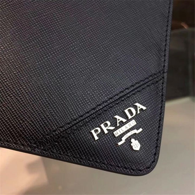 Prada Saffiano Cuir Men Pouch 28cm Calfskin Leather Fall Winter 2017 Collection Black