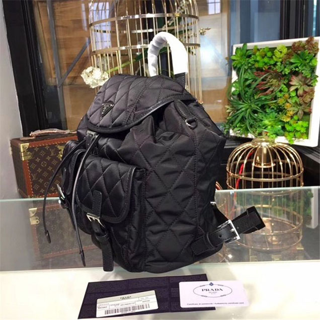 Prada Nylon Quilted Fabric Single Handle Backpack 30cm Bag 1BZ811 Calfskin Leather Fall Winter 2017 Collection Black
