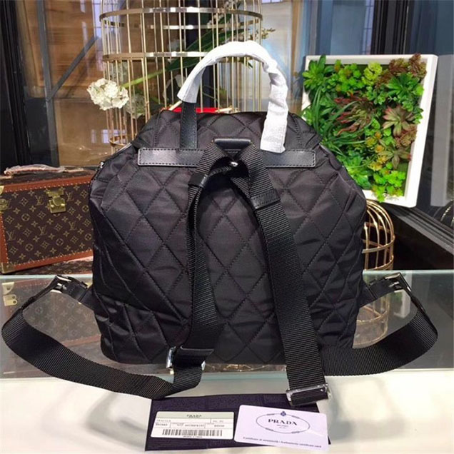 Prada Nylon Quilted Fabric Single Handle Backpack 30cm Bag 1BZ811 Calfskin Leather Fall Winter 2017 Collection Black