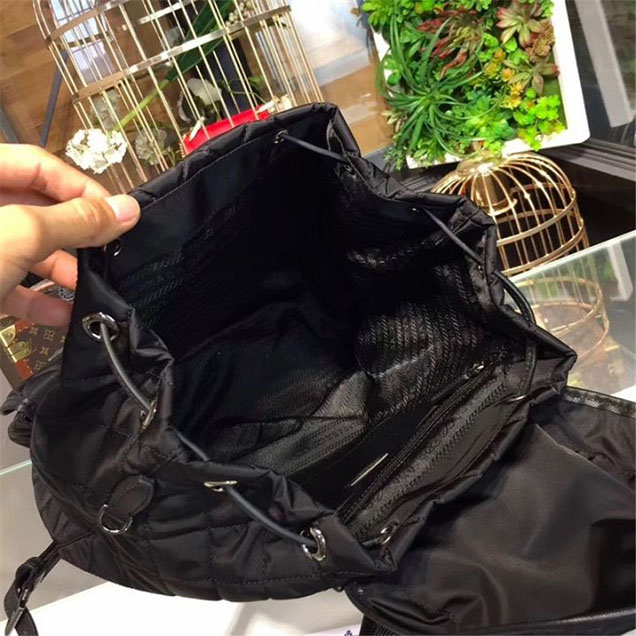 Prada Nylon Quilted Fabric Single Handle Backpack 30cm Bag 1BZ811 Calfskin Leather Fall Winter 2017 Collection Black
