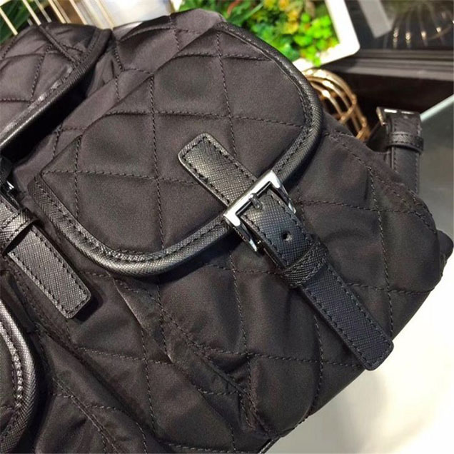 Prada Nylon Quilted Fabric Single Handle Backpack 30cm Bag 1BZ811 Calfskin Leather Fall Winter 2017 Collection Black