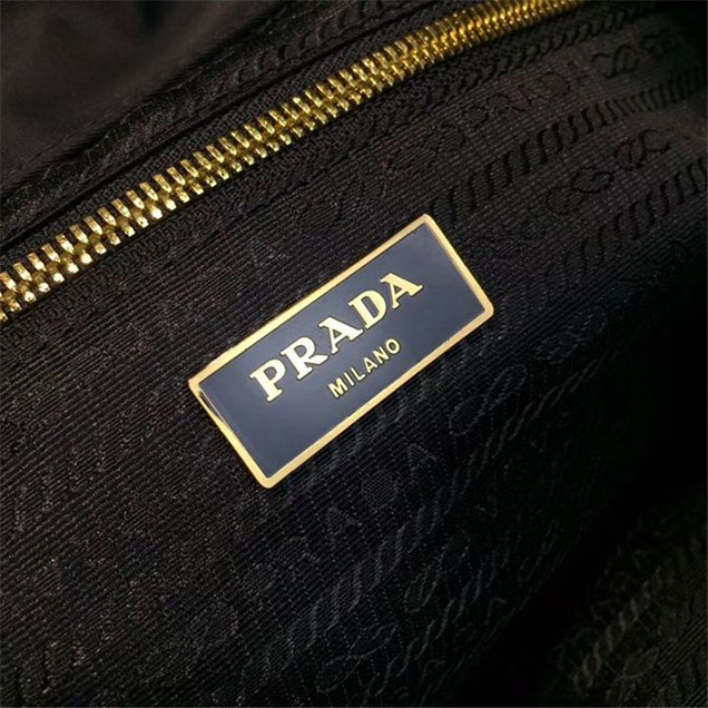 Prada Nylon Fabric Single Handle Backpack 28cm Bag 1BZ677 Calfskin Leather Fall Winter 2017 Collection Black