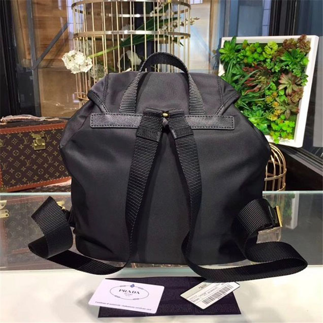 Prada Nylon Fabric Single Handle Backpack 28cm Bag 1BZ677 Calfskin Leather Fall Winter 2017 Collection Black