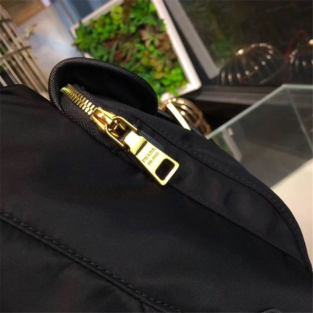 Prada Nylon Fabric Single Handle Backpack 28cm Bag 1BZ677 Calfskin Leather Fall Winter 2017 Collection Black