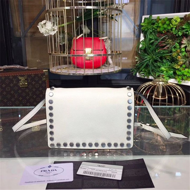 Prada Etiquette Bag 18cm 1BP006 Calfskin Leather Fall Winter 2017 Collection White