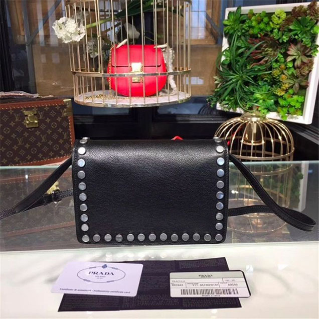Prada Etiquette Bag 18cm 1BP006 Calfskin Leather Fall Winter 2017 Collection Black