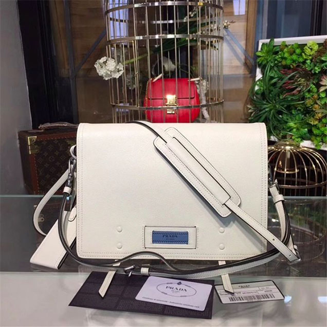 Prada Etiquette Bag 28cm 1BD085 Calfskin Leather Fall Winter 2017 Collection White