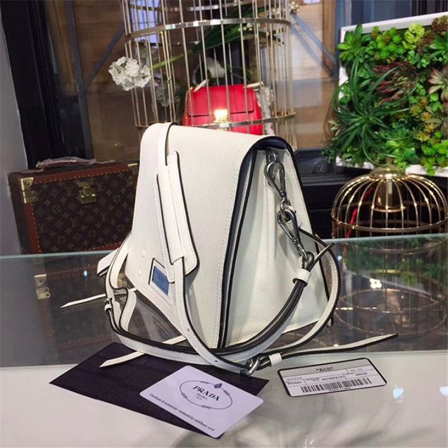 Prada Etiquette Bag 28cm 1BD085 Calfskin Leather Fall Winter 2017 Collection White