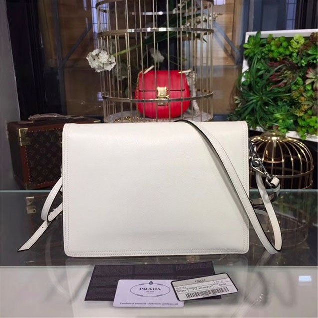 Prada Etiquette Bag 28cm 1BD085 Calfskin Leather Fall Winter 2017 Collection White