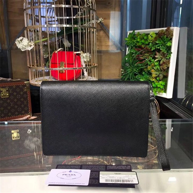 Prada Saffiano Leather Flap Bag 25cm Bag 2VF013 Calfskin Leather Fall Winter 2017 Collection Black