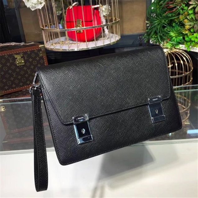 Prada Saffiano Leather Flap Bag 25cm Bag 2VF013 Calfskin Leather Fall Winter 2017 Collection Black