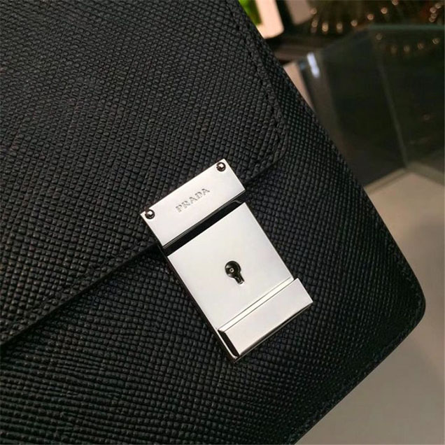 Prada Saffiano Leather Flap Bag 25cm Bag 2VF013 Calfskin Leather Fall Winter 2017 Collection Black