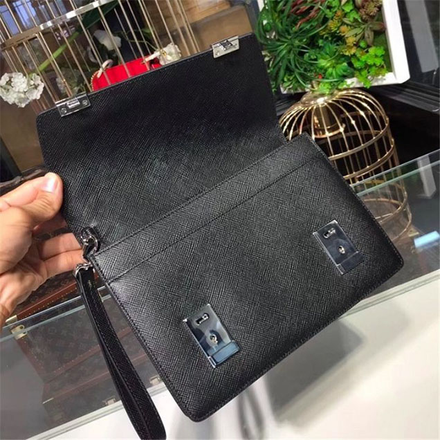 Prada Saffiano Leather Flap Bag 25cm Bag 2VF013 Calfskin Leather Fall Winter 2017 Collection Black