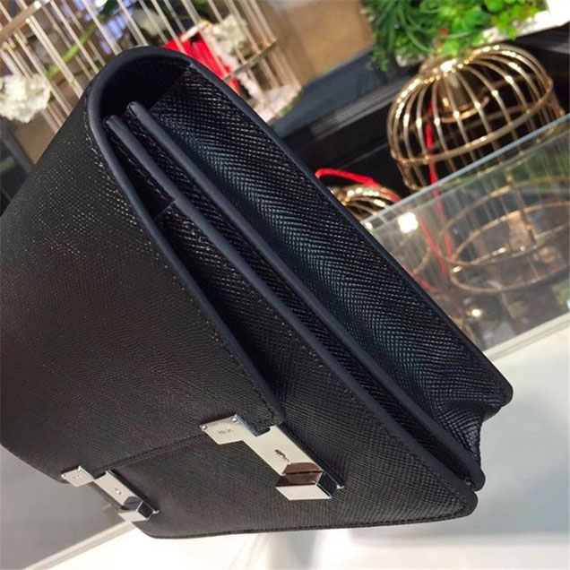 Prada Saffiano Leather Flap Bag 25cm Bag 2VF013 Calfskin Leather Fall Winter 2017 Collection Black
