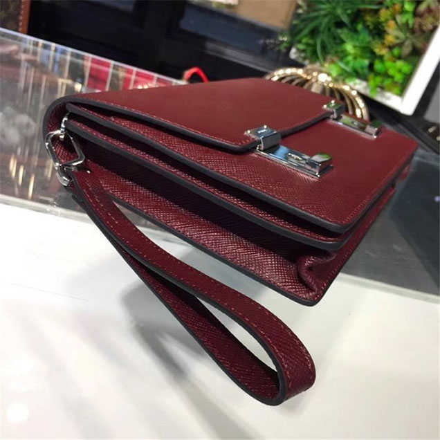 Prada Saffiano Leather Flap Bag 25cm Bag 2VF013 Calfskin Leather Fall Winter 2017 Collection Burgundy