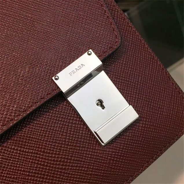 Prada Saffiano Leather Flap Bag 25cm Bag 2VF013 Calfskin Leather Fall Winter 2017 Collection Burgundy