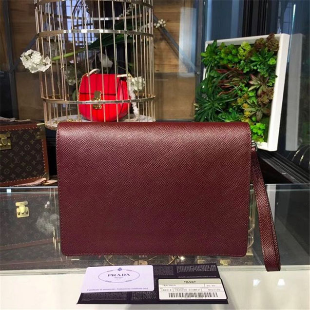 Prada Saffiano Leather Flap Bag 25cm Bag 2VF013 Calfskin Leather Fall Winter 2017 Collection Burgundy