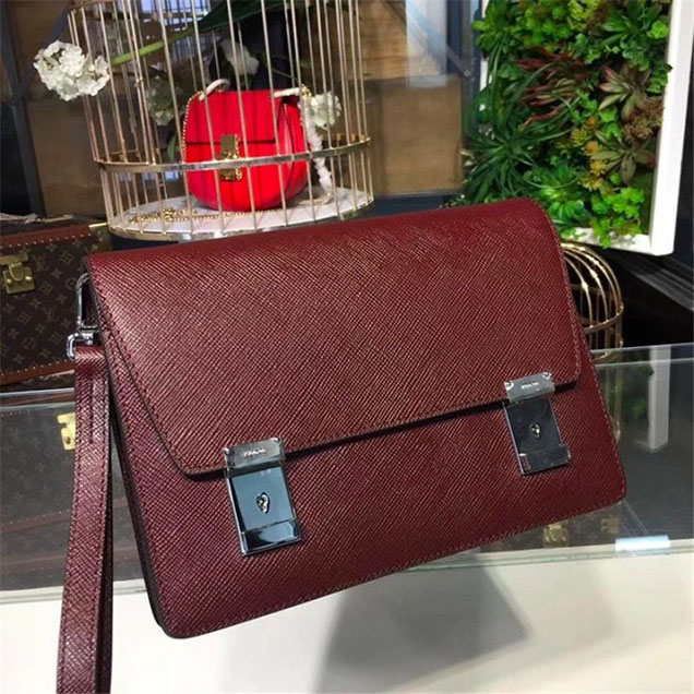 Prada Saffiano Leather Flap Bag 25cm Bag 2VF013 Calfskin Leather Fall Winter 2017 Collection Burgundy