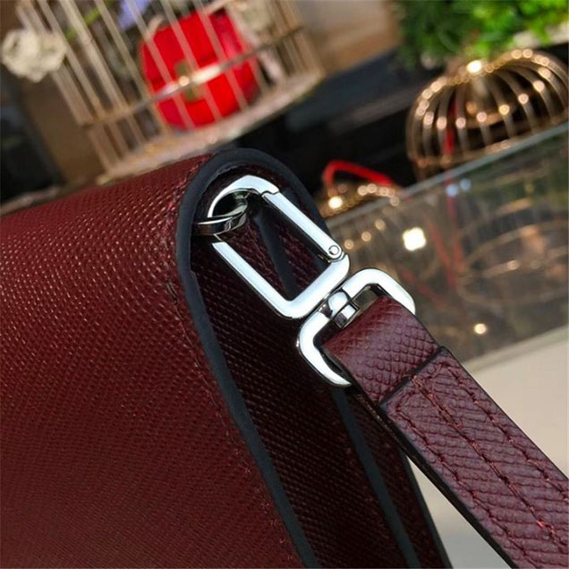 Prada Saffiano Leather Flap Bag 25cm Bag 2VF013 Calfskin Leather Fall Winter 2017 Collection Burgundy