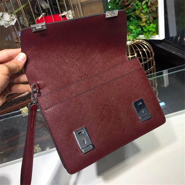 Prada Saffiano Leather Flap Bag 25cm Bag 2VF013 Calfskin Leather Fall Winter 2017 Collection Burgundy