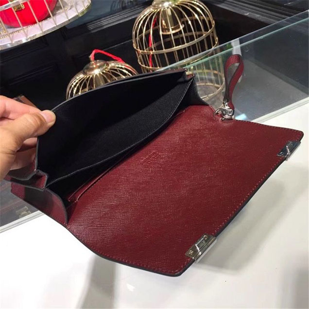 Prada Saffiano Leather Flap Bag 25cm Bag 2VF013 Calfskin Leather Fall Winter 2017 Collection Burgundy