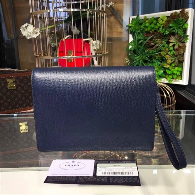 Prada Saffiano Leather Flap Bag 25cm Bag 2VF013 Calfskin Leather Fall Winter 2017 Collection Navy Blue