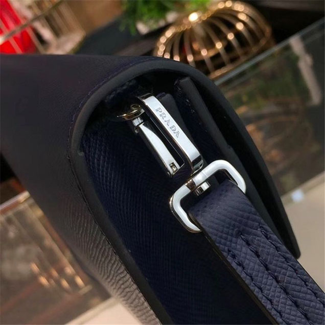Prada Saffiano Leather Flap Bag 25cm Bag 2VF013 Calfskin Leather Fall Winter 2017 Collection Navy Blue