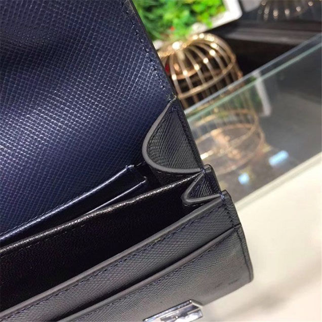 Prada Saffiano Leather Flap Bag 25cm Bag 2VF013 Calfskin Leather Fall Winter 2017 Collection Navy Blue