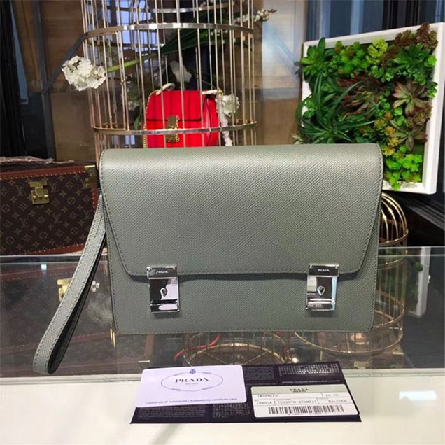 Prada Saffiano Leather Flap Bag 25cm Bag 2VF013 Calfskin Leather Fall Winter 2017 Collection Grey