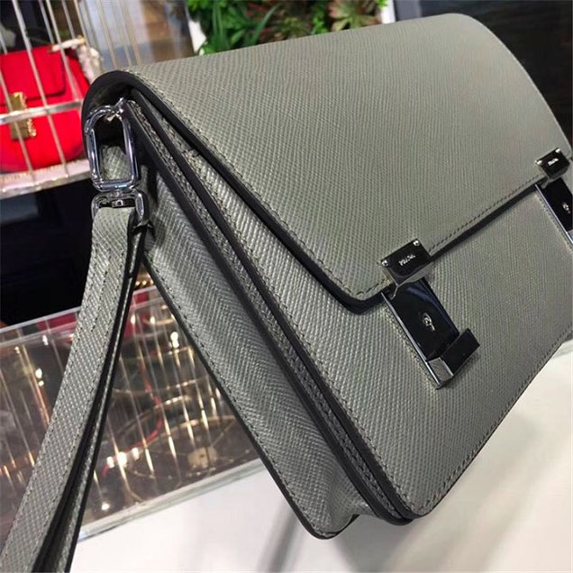 Prada Saffiano Leather Flap Bag 25cm Bag 2VF013 Calfskin Leather Fall Winter 2017 Collection Grey