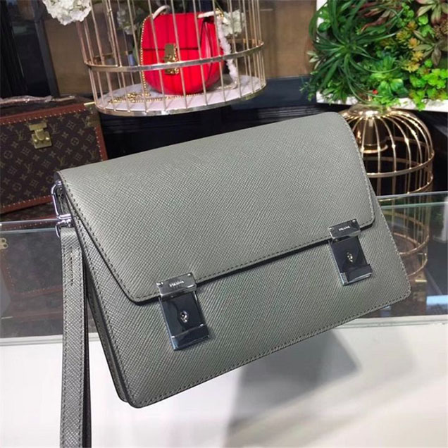 Prada Saffiano Leather Flap Bag 25cm Bag 2VF013 Calfskin Leather Fall Winter 2017 Collection Grey