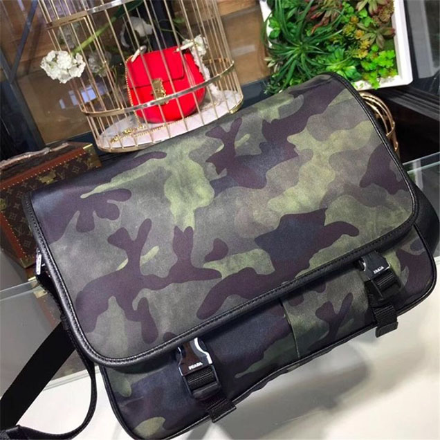 Prada Camouflage Nylon Flap Messenger Bag 31cm Bag 2VD769 Calfskin Leather Fall Winter 2017 Collection Green