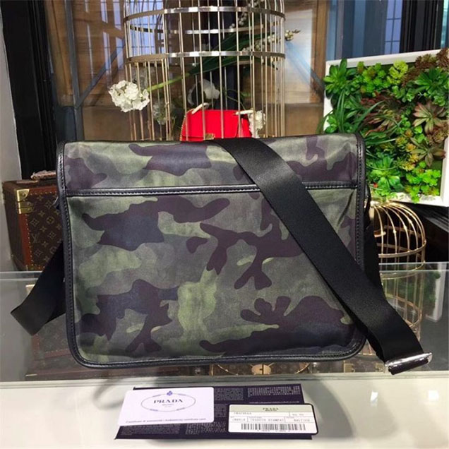 Prada Camouflage Nylon Flap Messenger Bag 31cm Bag 2VD769 Calfskin Leather Fall Winter 2017 Collection Green