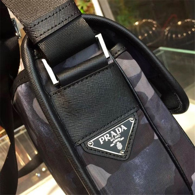 Prada Camouflage Nylon Flap Messenger Bag 26cm Bag 2VD769 Calfskin Leather Fall Winter 2017 Collection Blue