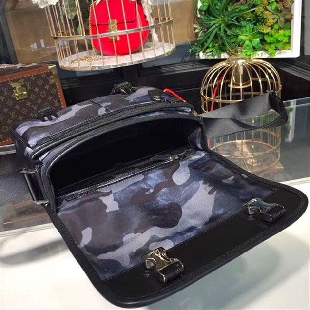 Prada Camouflage Nylon Flap Messenger Bag 26cm Bag 2VD769 Calfskin Leather Fall Winter 2017 Collection Blue