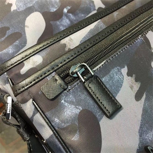 Prada Camouflage Nylon Flap Messenger Bag 26cm Bag 2VD769 Calfskin Leather Fall Winter 2017 Collection Blue