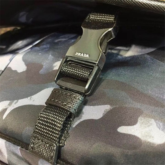 Prada Camouflage Nylon Flap Messenger Bag 31cm Bag 2VD769 Calfskin Leather Fall Winter 2017 Collection Blue
