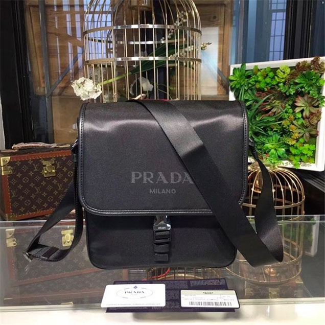 Prada Nylon Flap Messenger Bag 24cm Bag 2VD767 Calfskin Leather Fall Winter 2017 Collection Black