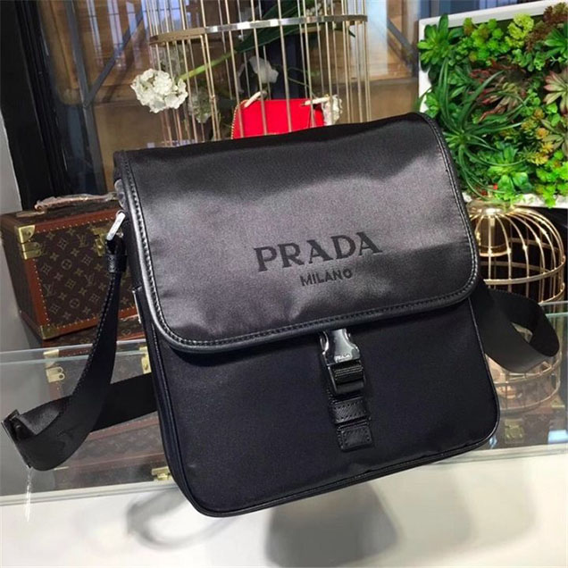 Prada Nylon Flap Messenger Bag 24cm Bag 2VD767 Calfskin Leather Fall Winter 2017 Collection Black