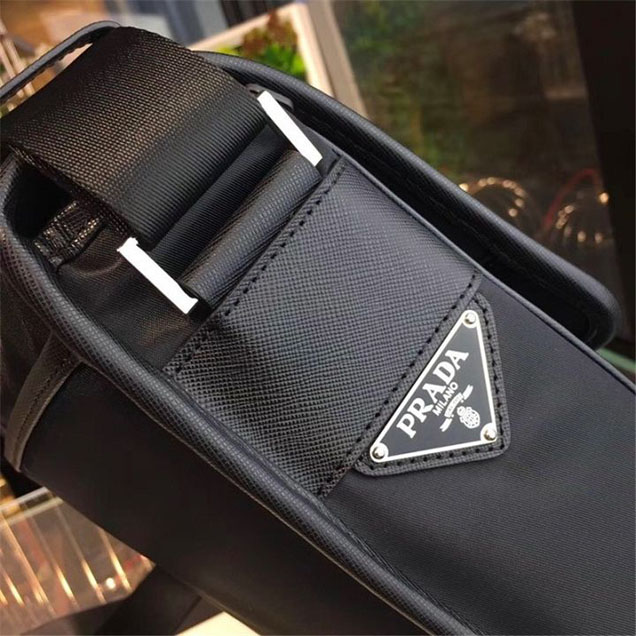 Prada Nylon Flap Messenger Bag 24cm Bag 2VD767 Calfskin Leather Fall Winter 2017 Collection Black