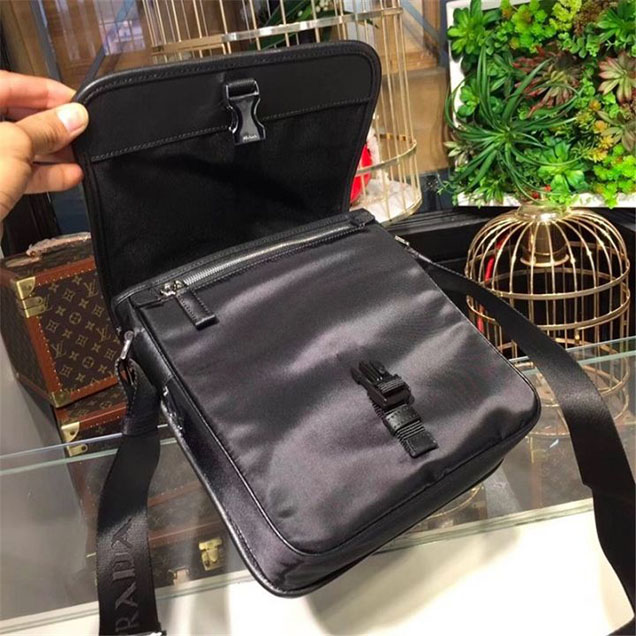 Prada Nylon Flap Messenger Bag 24cm Bag 2VD767 Calfskin Leather Fall Winter 2017 Collection Black