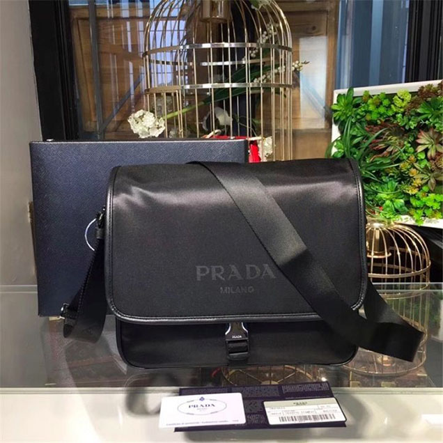 Prada Nylon Flap Messenger Bag 29cm Bag 2VD768 Calfskin Leather Fall Winter 2017 Collection Black