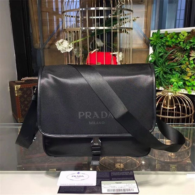 Prada Nylon Flap Messenger Bag 29cm Bag 2VD768 Calfskin Leather Fall Winter 2017 Collection Black