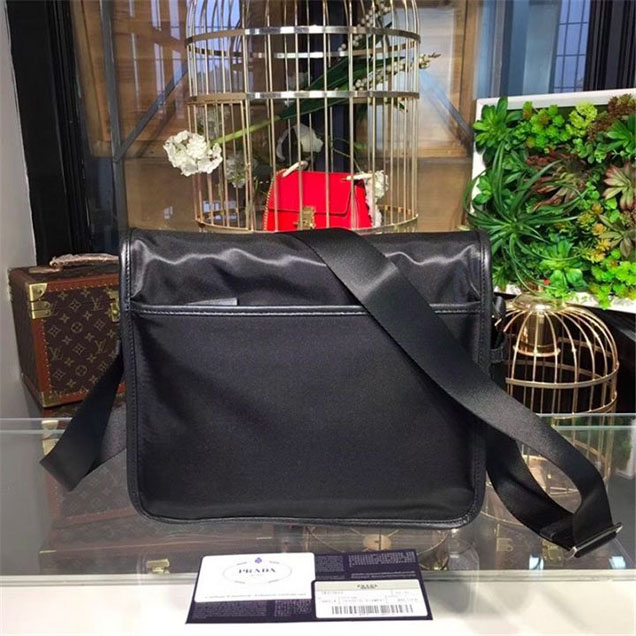 Prada Nylon Flap Messenger Bag 29cm Bag 2VD768 Calfskin Leather Fall Winter 2017 Collection Black