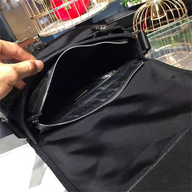 Prada Nylon Flap Messenger Bag 29cm Bag 2VD768 Calfskin Leather Fall Winter 2017 Collection Black