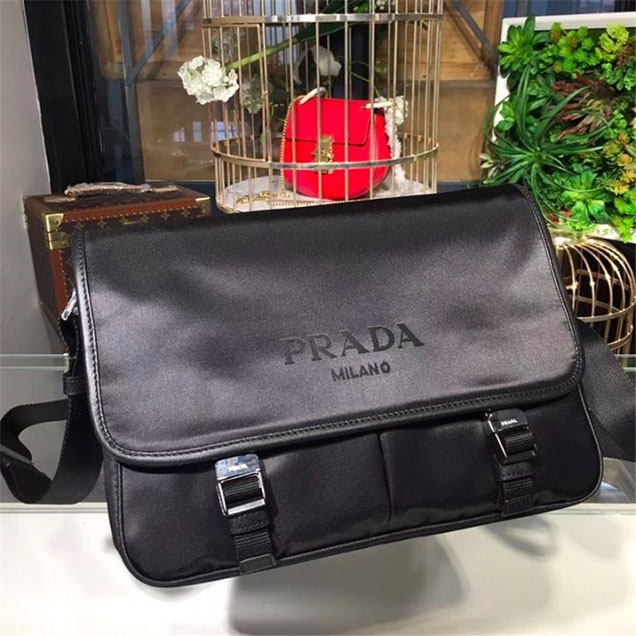 Prada Nylon Flap Messenger Bag 31cm Bag 2VD769 Calfskin Leather Fall Winter 2017 Collection Black