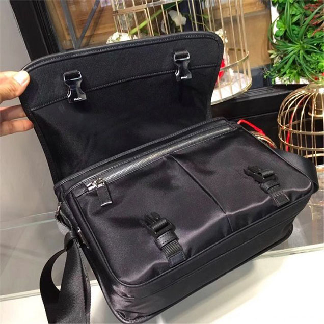 Prada Nylon Flap Messenger Bag 31cm Bag 2VD769 Calfskin Leather Fall Winter 2017 Collection Black